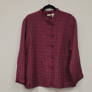 Inden Hill Plum Quilted Button Front Jacket Top XL Mandarin Collar